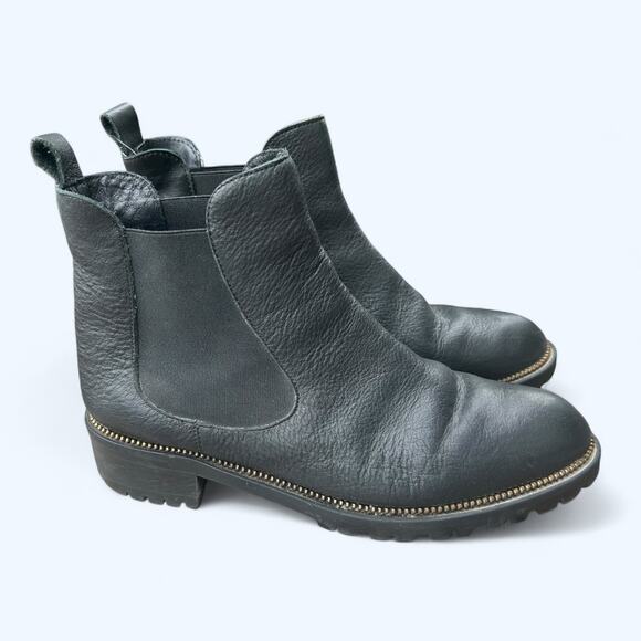 Fabianelli Women's Black Italian Leather Chelsea Boots Lug Sole Ankle sz 38 Goth - Picture 1 of 9